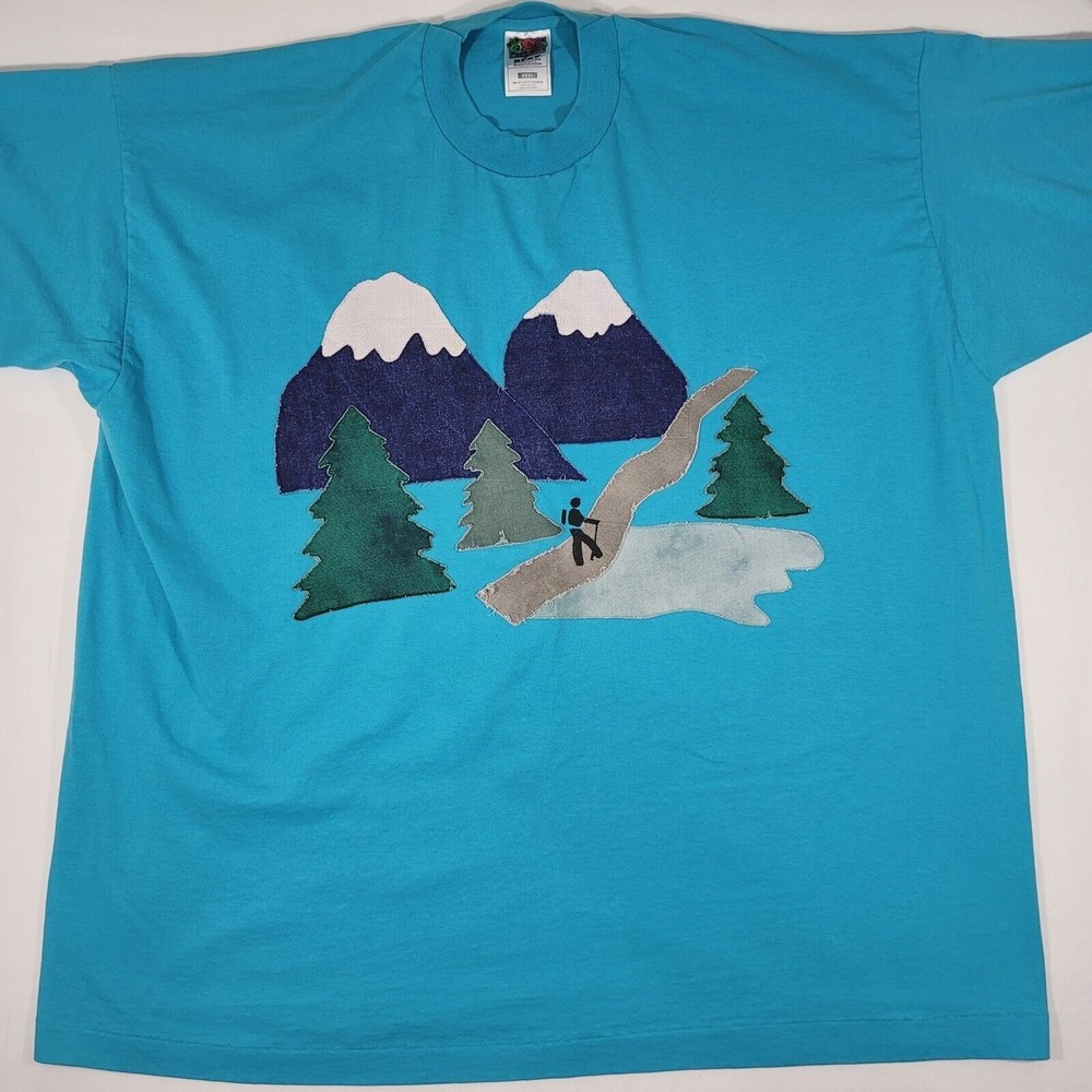 Vtg USA Single Stitch 3XL Handmade Mountains Hiking Painted  T Shirt